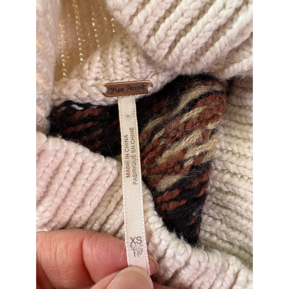 Free People Scotland Fair Isle Sweater Dress XS Boho Mock Neck Wool Mohair Ski - Picture 5 of 8